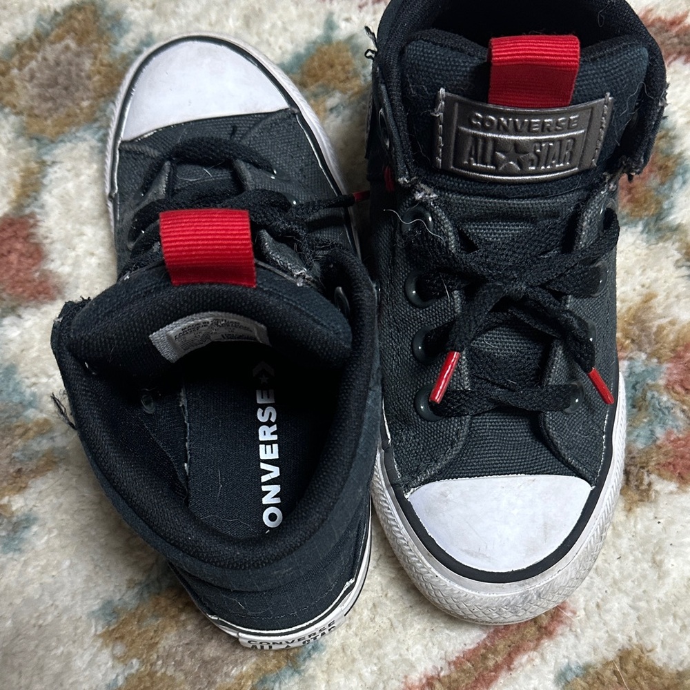 Converse Kids Black High-Top Sneakers | Red Accent | Size 12 | Classic Cool